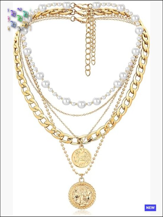 Jewelry - Gold Layered Choker Necklace Set Dainty Chunky Chain Retro Coin Pendant Jewelry